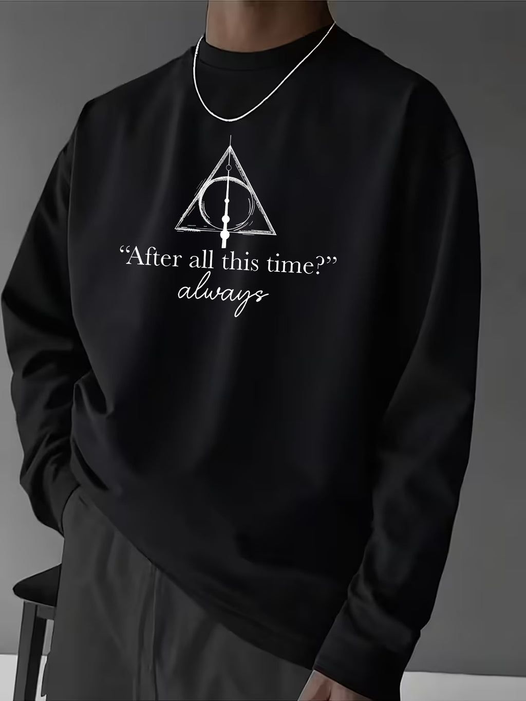 Harry Potter Deathly Hallows Easy Hand-Drawn Print, Men'S Breathable Athletic Long Sleeve T-Shirt, 100% Round Neck Casual Versatile Base Layer, Comfortable And Skin-Friendly for Sports, Exercise, Daily Outings - Black