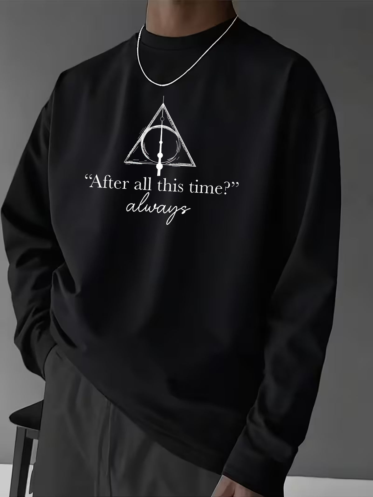 Harry Potter Deathly Hallows Easy Hand-Drawn Print, Men'S Breathable Athletic Long Sleeve T-Shirt, 100% Round Neck Casual Versatile Base Layer, Comfortable And Skin-Friendly for Sports, Exercise, Daily Outings - Black