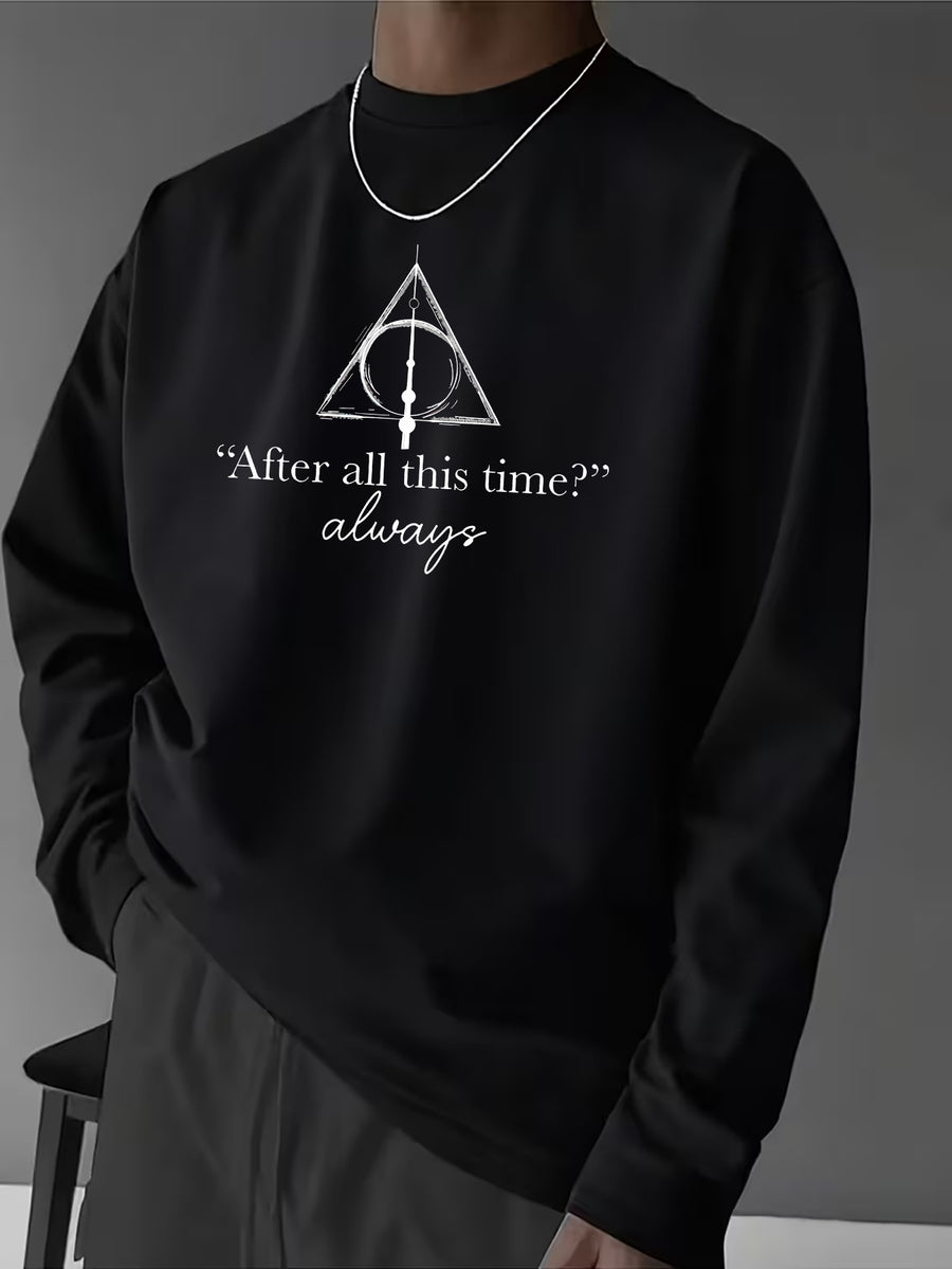 Harry Potter Deathly Hallows Easy Hand-Drawn Print, Men'S Breathable Athletic Long Sleeve T-Shirt, 100% Round Neck Casual Versatile Base Layer, Comfortable And Skin-Friendly for Sports, Exercise, Daily Outings - Black