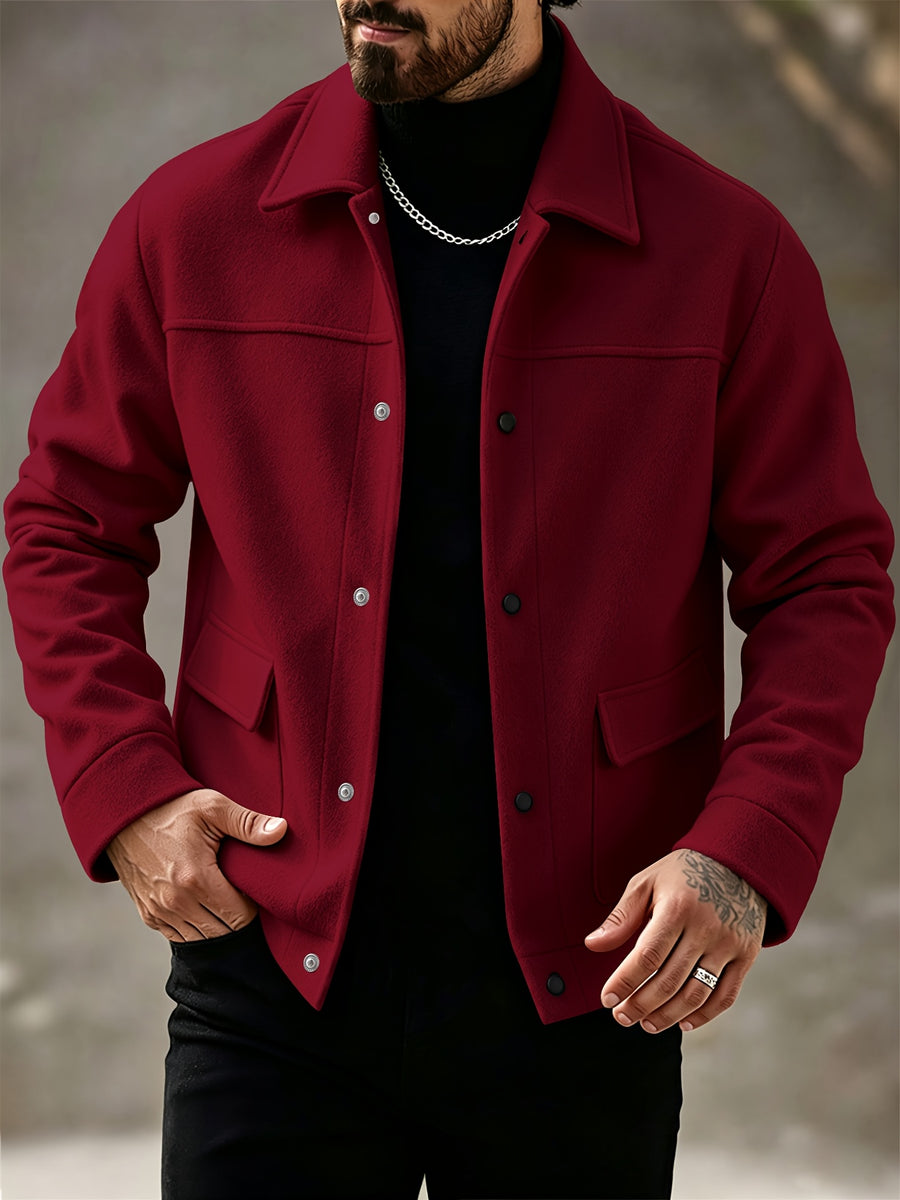 Men's Autumn/Winter Outfit, Loose-Fit Thickened Workwear Jacket, Vintage Lapel Men's Coat - Burgundy