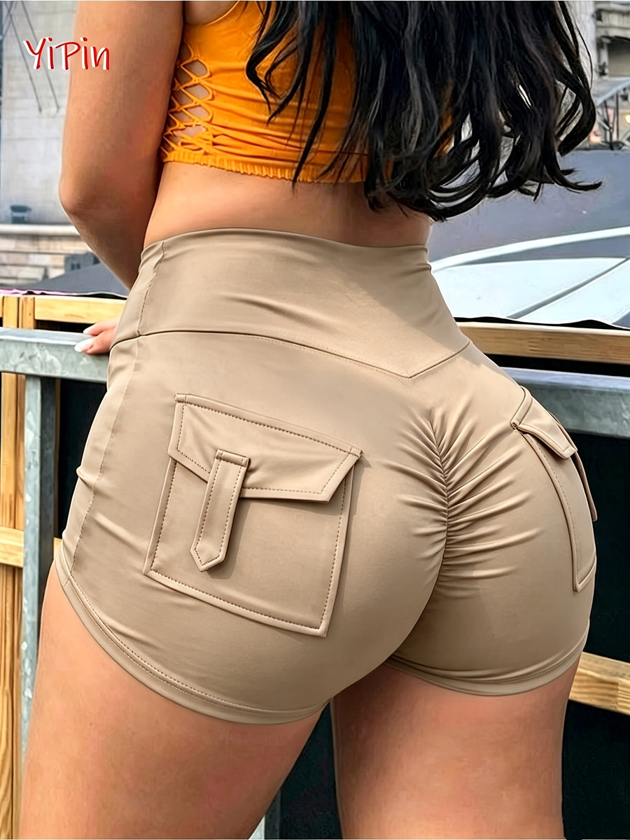 Elegant Y2K Style Spring/Summer Body-Hugging Ultra-Short Sexy Butt-Lifting Solid Color Casual Shorts - Camel