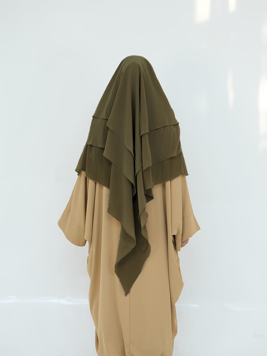 1pc Fashionable, elegant and casual three-layer chiffon fabric solid color suitable for daily wear, loose and comfortable Women's abaya headscarf.sarees for women indian wedding robe aid femme abayas for women muslim jilbab femme khimar hijab - Khaki