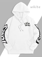 Men's Warner Bros. Vacation Hand-Drawn Sketch Print Hooded Sweatshirt, a Loose and Casual Hoodie Suitable for Animation IP Enthusiasts, Daily Commutes to School, Streetwear, and  Outfits for Couples and Best Friends - White