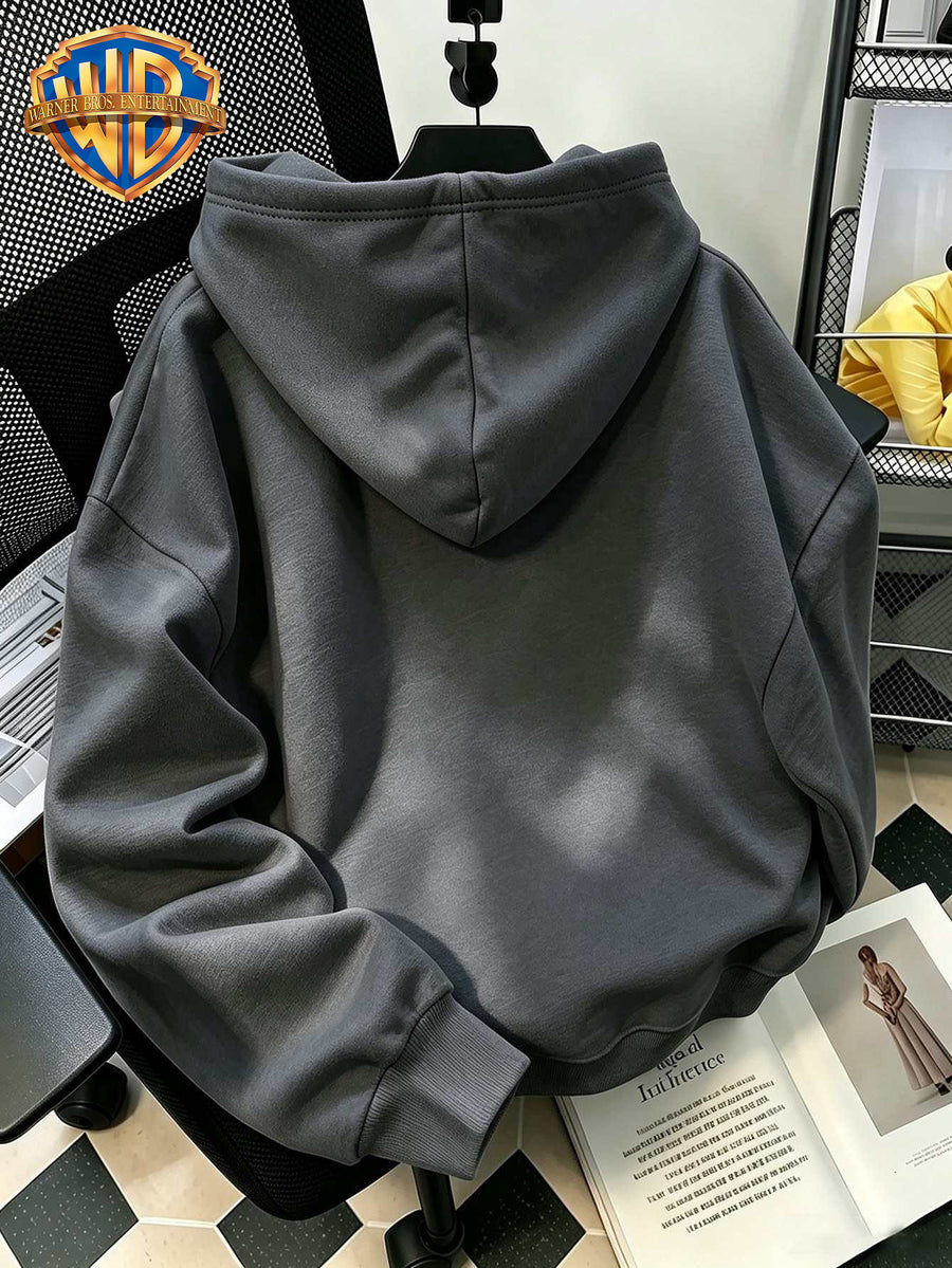 Warner Bros Official American Cartoon Batman Streetwear Print Creative Casual Hoodie - Men's Fashion Hoodie, Adjustable Drawstring Loose and Comfortable Sweatshirt, Suitable for Daily and Outdoor Sports Wear, the Perfect Choice for Warmth in Autumn - Dark Gray