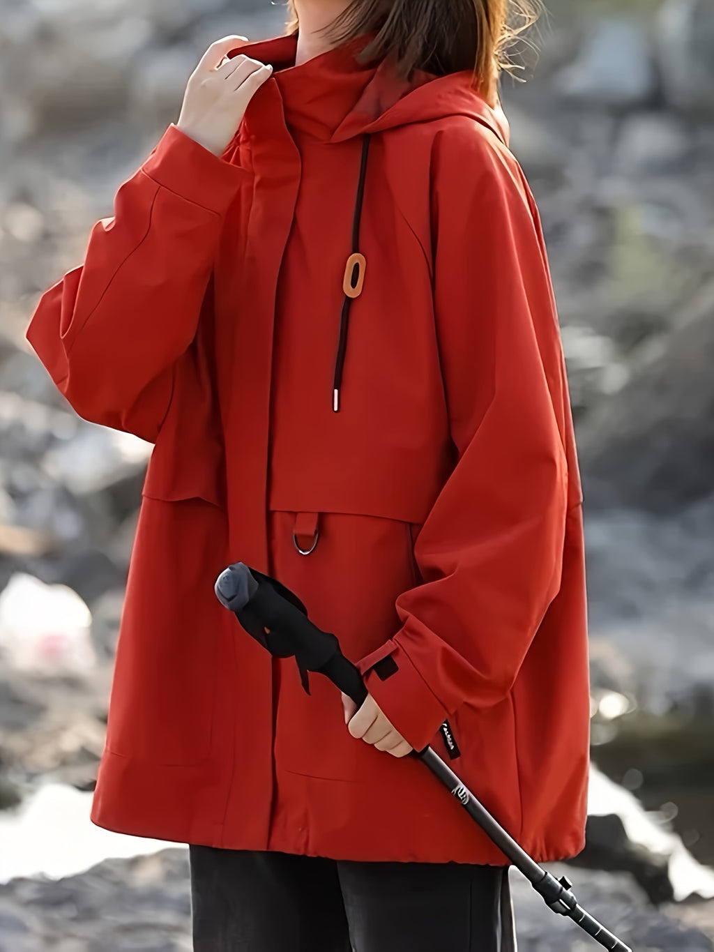 Women's Outdoor Windbreaker Jacket, Stylish Autumn/Winter Outerwear, Casual Loose Windproof Jacket, Fashionable Cardigan Workwear Trench Coat - Brick Red