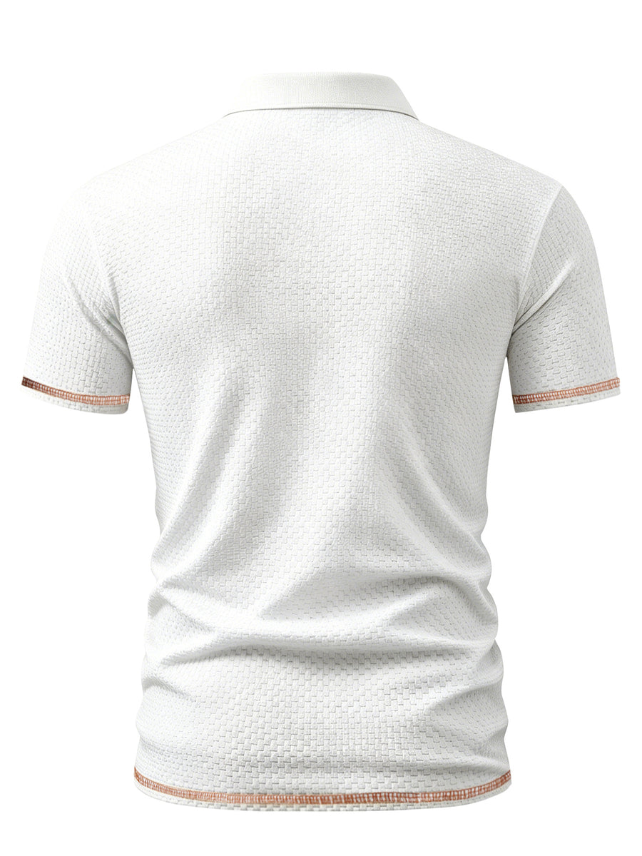A06-1576BOSS Men's 2pcs Waffle Knit Textured Short-Sleeve Polo Shirt, Three-Dimensional Breathable Non-Deforming T-Shirt, Summer Business Casual Versatile Durable Men's Top, Multiple Colors Available - Navy Blue And White