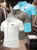 GS1080 Men's "C" Letter Print Breathable Summer Refreshing Quick-Dry Lapel Multi-pc 3pcs Polo Shirt, Men's Short-Sleeve T-Shirt, Men's Apparel Top for Golf, Fishing, Basketball, Camping, Beach - White-Khaki-Blue