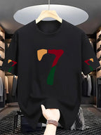 Men'S Casual Classic Sleeve Print T-Shirt with Text, Round Neck Comfortable Polyester Fabric, Stylish Streetwear for Daily Wear, Men'S Fashion - Black