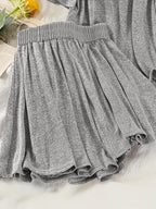 Solid Color Casual Set, Short Sleeve Hooded Top And Drawstring Wrinkle-Free Shorts, Women'S Clothing - Grey