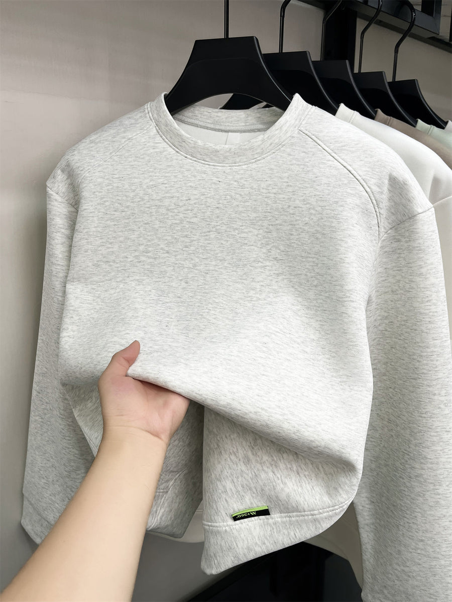 Men's Solid-colored Round-neck Sweatshirt - White Flower Gray