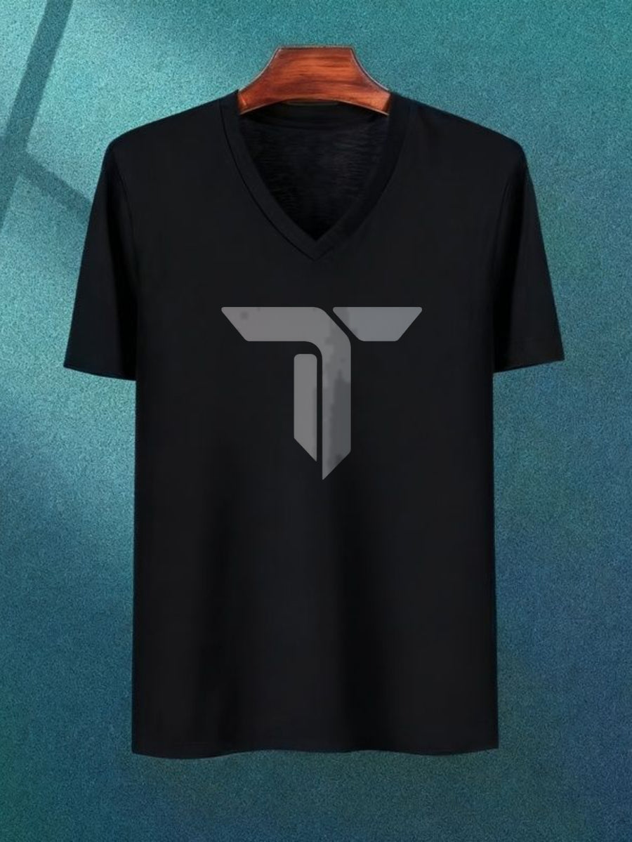 Men's V-neck Pure Cotton Short Sleeve Geometric Logo Design Leisure T-shirts Outdoor Sports Home Essentials Machine Washable and Hand Washable - Black