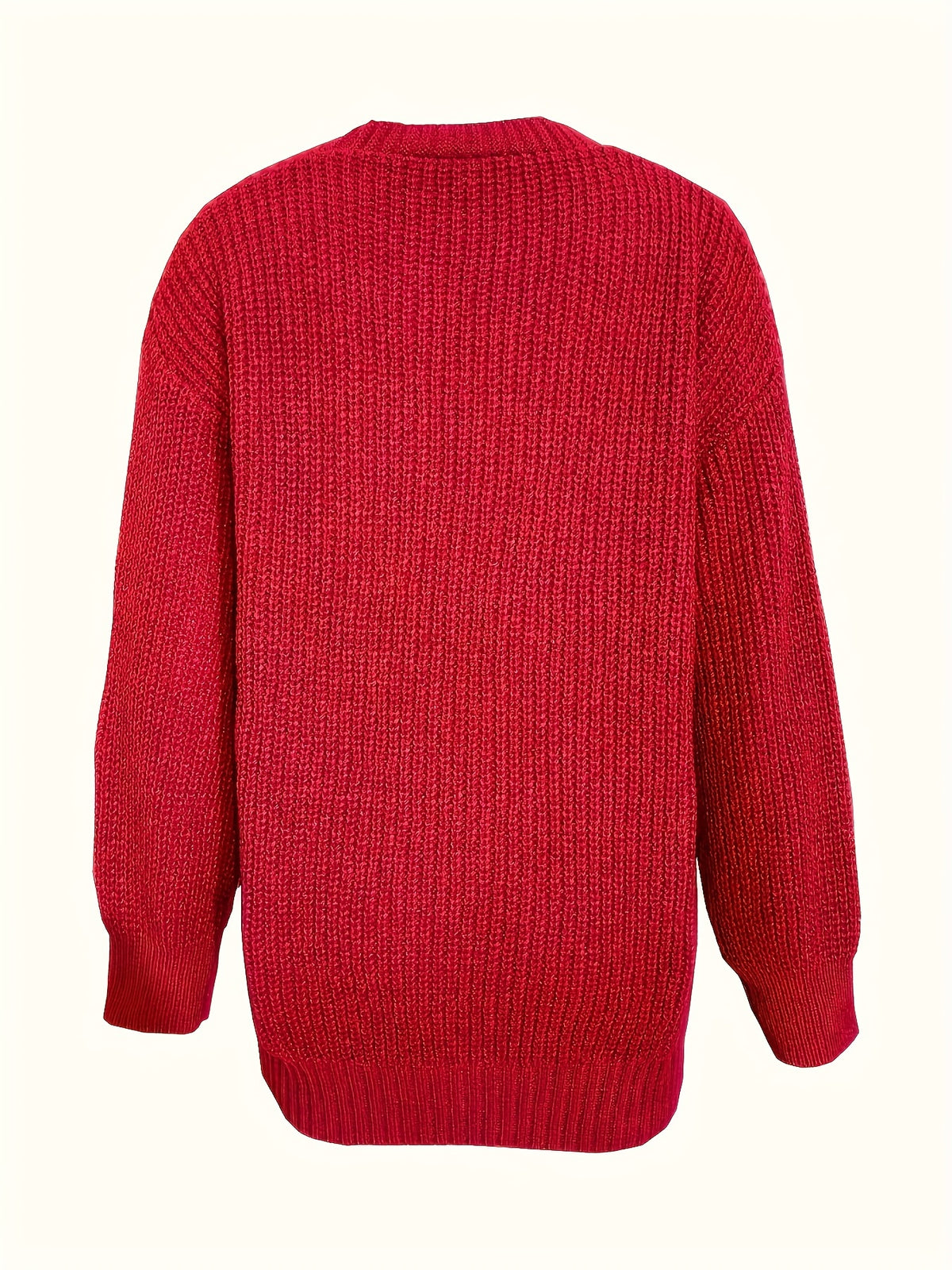 Women'S Autumn Winter New V-Neck Single Button Long Sleeve Solid Color Cardigan - Red