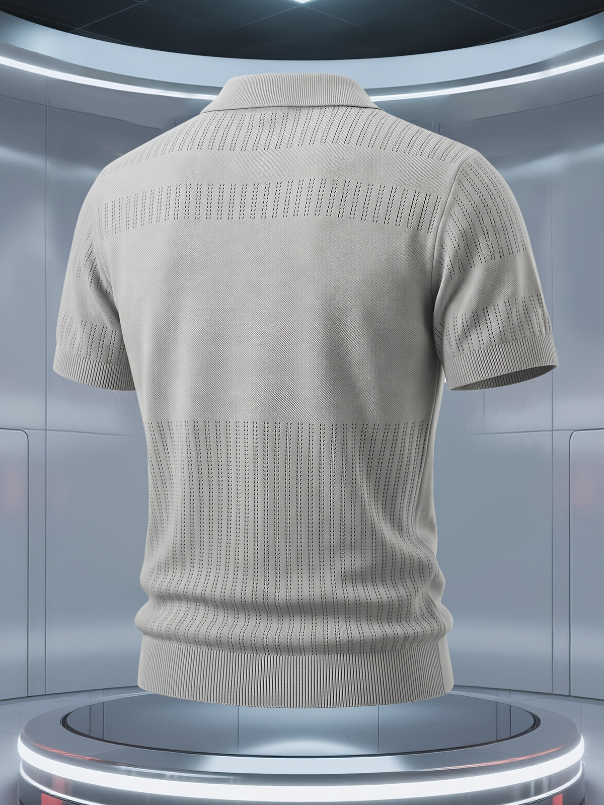 Men'S Short-Sleeve Knit Polo Shirt, American Collar, Breathable Mesh Design with Ordered Grid, Non-Sheer And Classic Look, Light Business Casual Premium Fabric, Golf Polo Top, Buttonless Collar Knit Short Sleeve - Light Grey