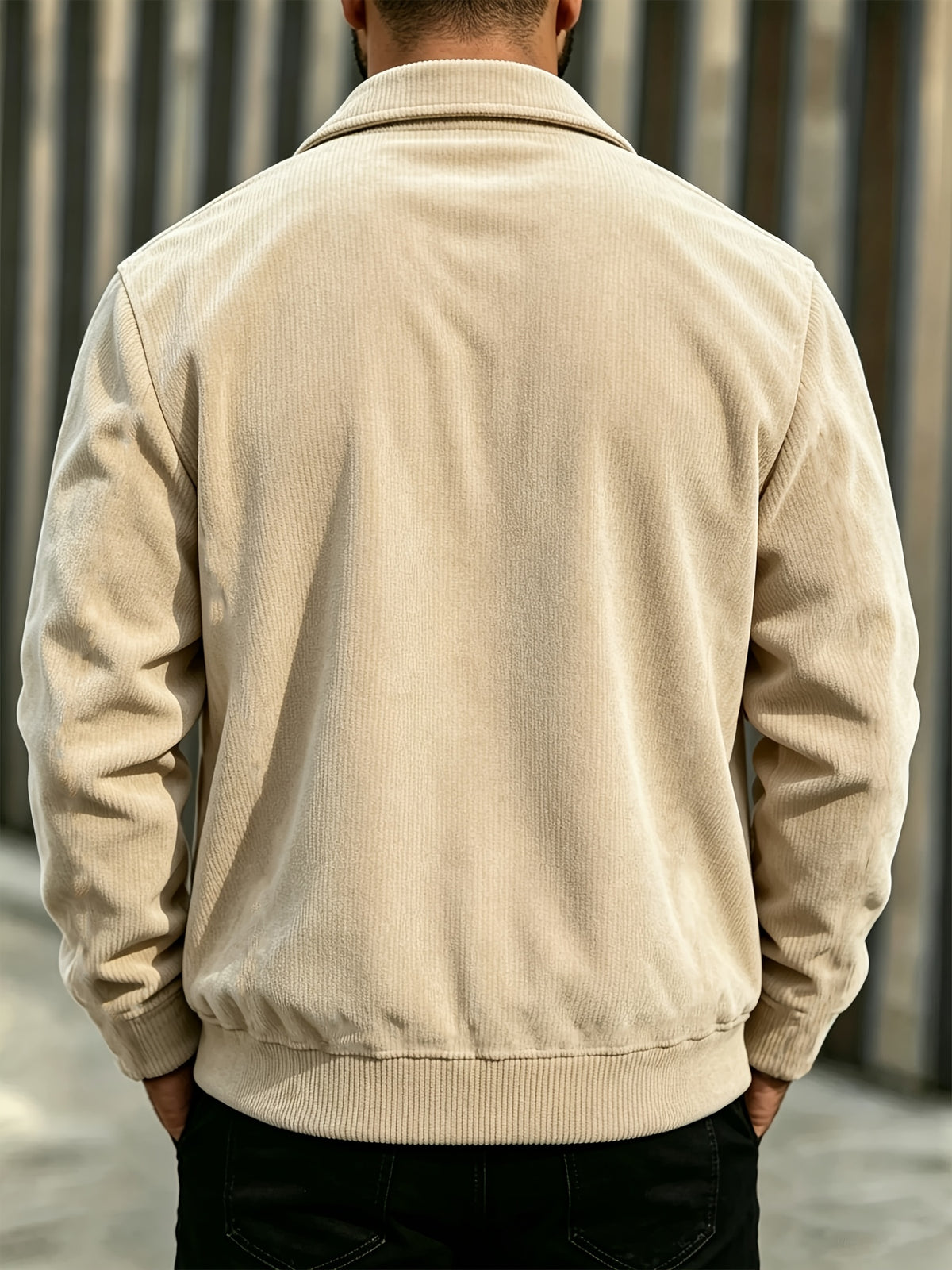 BOWZ Men's Corduroy Jacket Button-Up Cardigan Coat with Stand Collar & Drawstring Hood Suitable for Sports, Casual Commuting Jacket, Corduroy Button-Front Closure, Machine Washable Fall Outerwear, Solid Color Regular Fit Cardigan Gift - Light Khaki