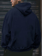 Men's Long Sleeve Hoodie, 100% Polyester Solid Color Pullover with Drawstring and Kangaroo Pocket, Adjustable Hood, Ribbed Cuffs and Hem, Regular Fit, Suitable for Casual Sports and Jogging - Spring/Fall/Winter - Navy Color