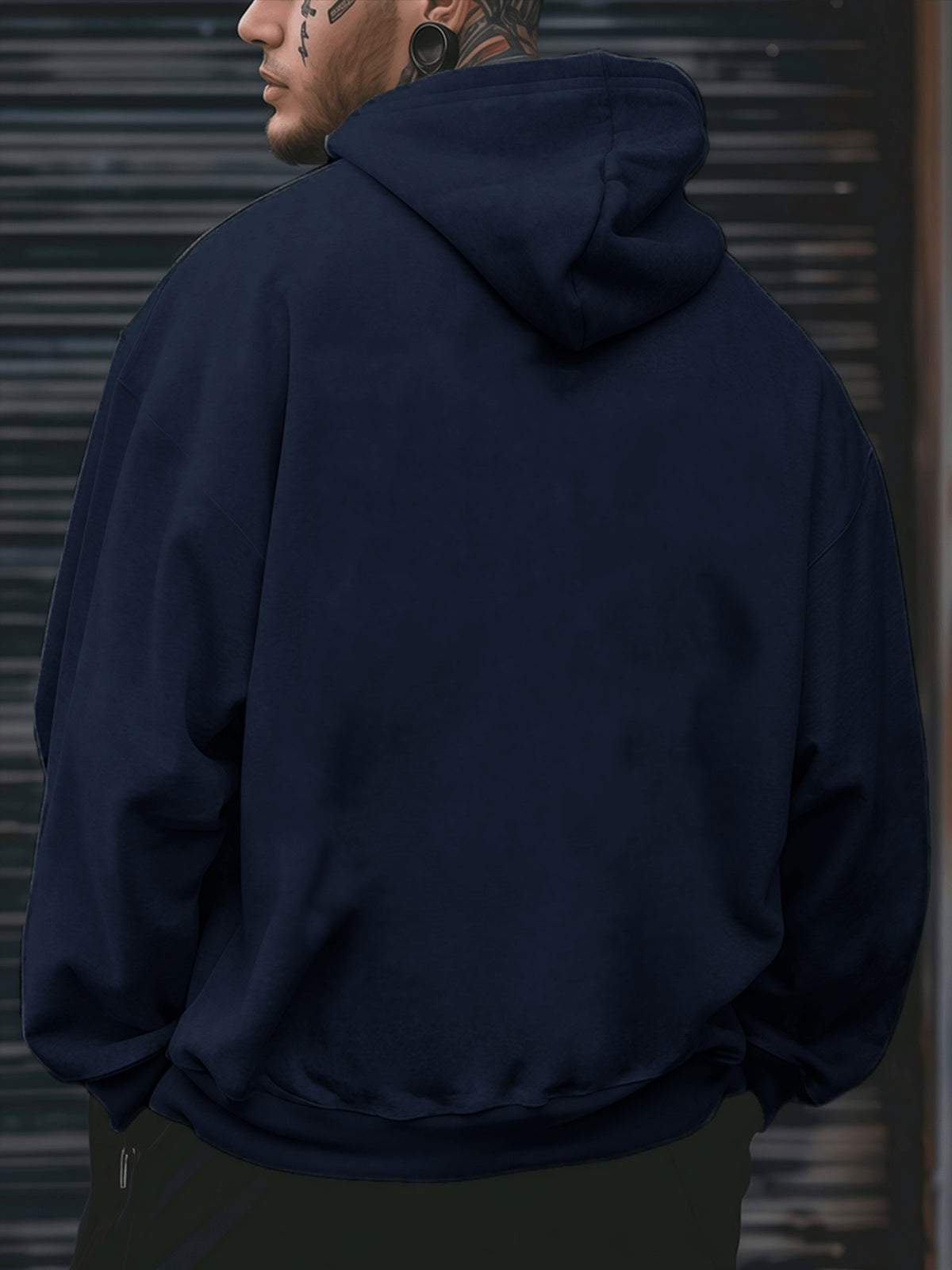 Men's Long Sleeve Hoodie, 100% Polyester Solid Color Pullover with Drawstring and Kangaroo Pocket, Adjustable Hood, Ribbed Cuffs and Hem, Regular Fit, Suitable for Casual Sports and Jogging - Spring/Fall/Winter - Navy Color