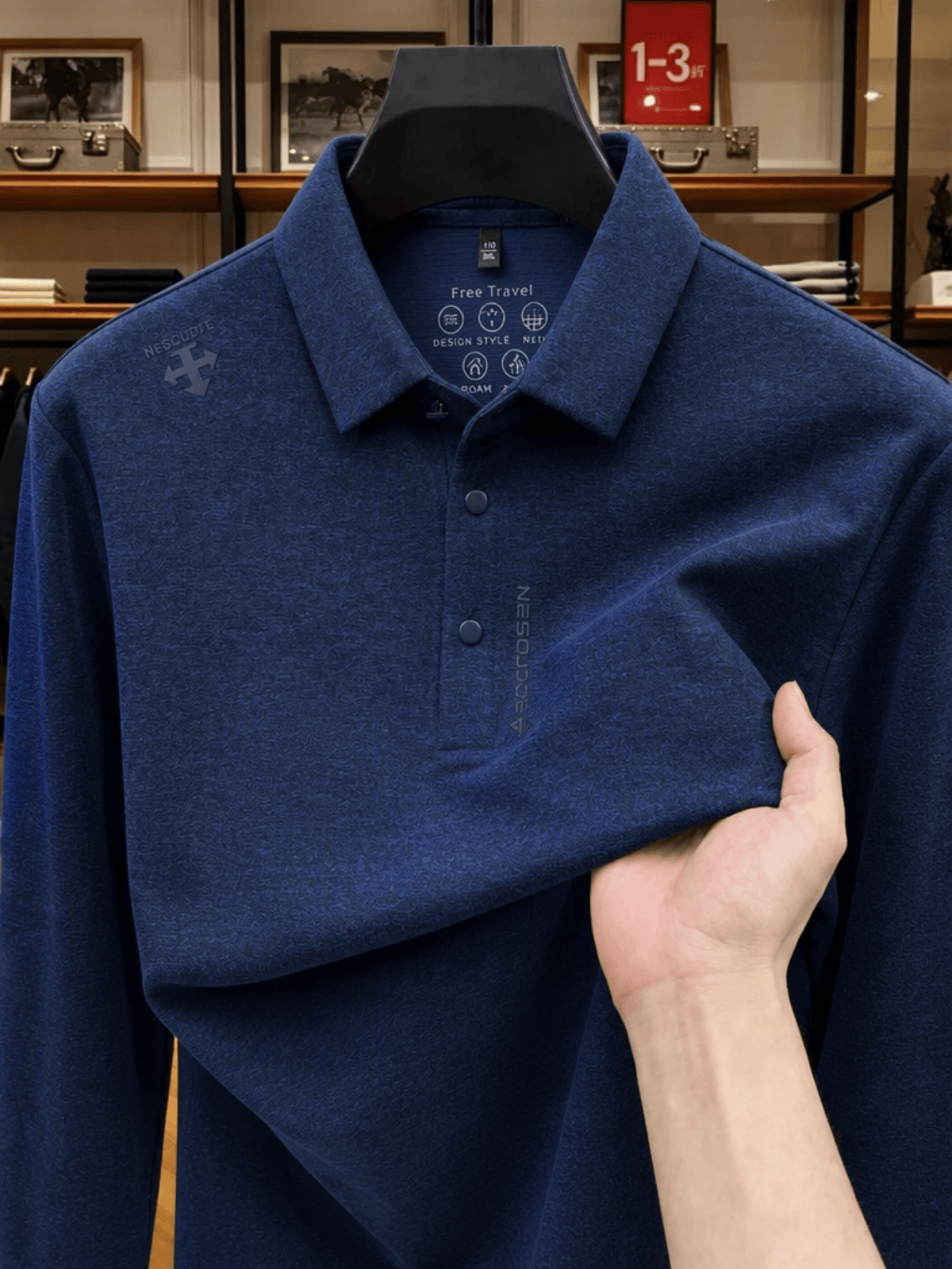 Men's Lapel Long Sleeve Polo Shirt Thickened Warm Top Autumn Winter Business Casual Layering Apparel for Middle Aged Dad Versatile Daily Outfit Suitable for Golf Fishing Tennis Sports Office And Daily Wear for Men - Night Blue
