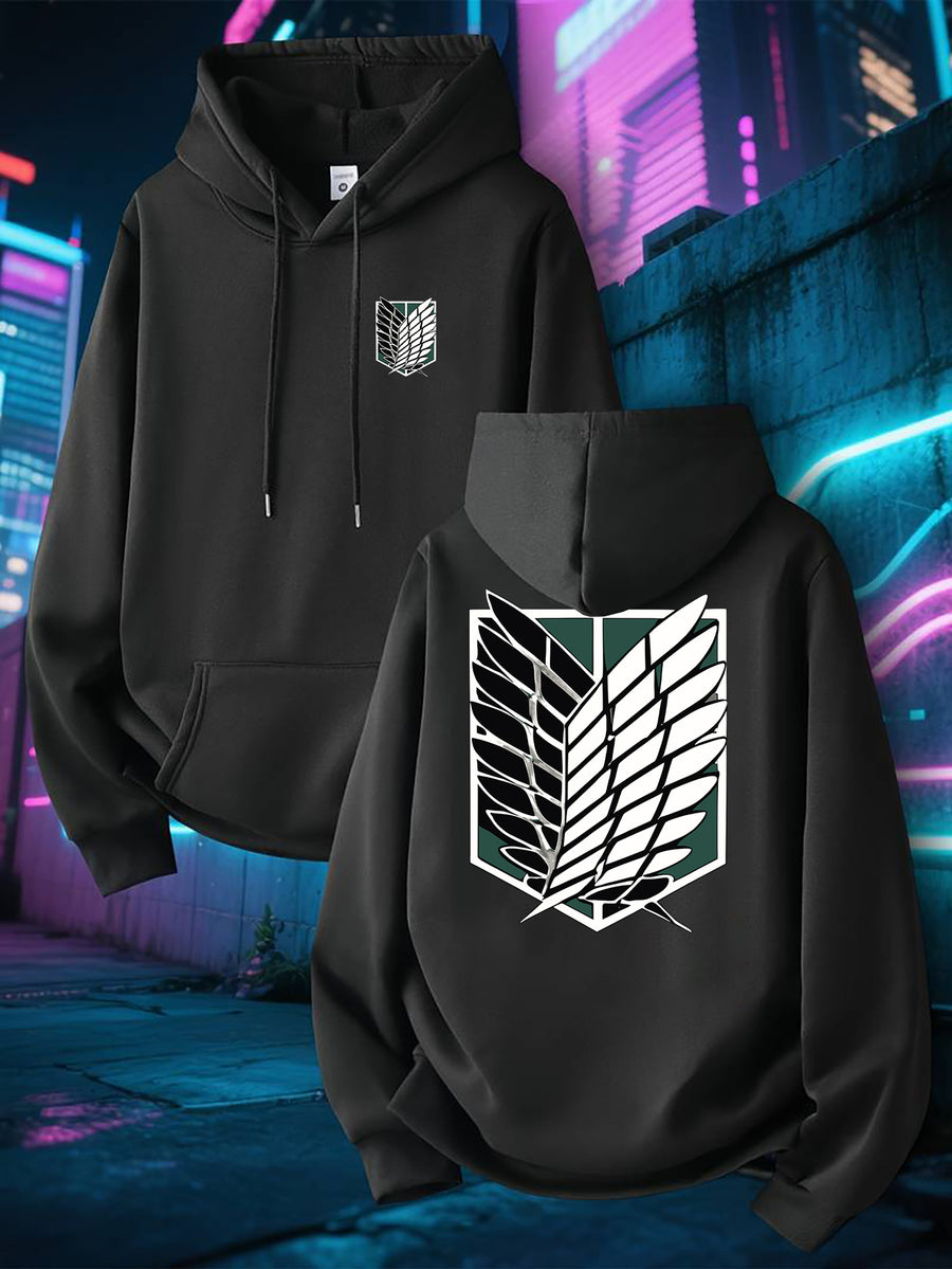 Men's New Trendy Spring/Autumn Hoodie, Casual Daily Comfortable Versatile Drawstring Hooded Sweatshirt, Creative Design, Printed, Front Kangaroo Pocket, Men's Top - Black