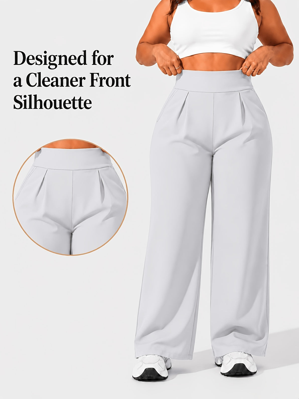 Plus Size Women'S High-Waist Wide-Leg for yoga Pants 0XL-4XL Tummy Control Non-Roll Non-Digging Front Pleated Deep Side Pockets Double-Sided Super Soft 4-Way Stretch Casual Sports Trousers for Yoga Gym Outdoor Work All Seasons - 【Light Grey】