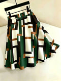 Women'S High-Waist Daily Casual Versatile Elegant Geometric Pattern Spring And Summer Knee-Length Skirt - Khaki