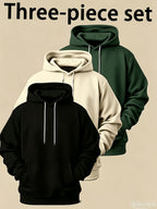 Spring, Autumn, Winter New Multi-Piece Hooded Sweatshirt Set, Long Sleeve Fashion Casual Athletic Top, Very Suitable for Daily And Outdoor Activities - Black+Beige+Dark Green