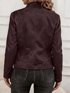 Plus Size Women'S Elegant Jacket - Soft Stretch Fabric, Metallic Zipper Design Spring/Autumn Outerwear - Reddish Brown