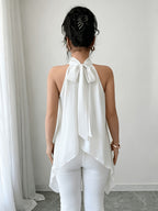 Spring Summer Elegant Fashion Design Halter Tie-Back Blouse - White