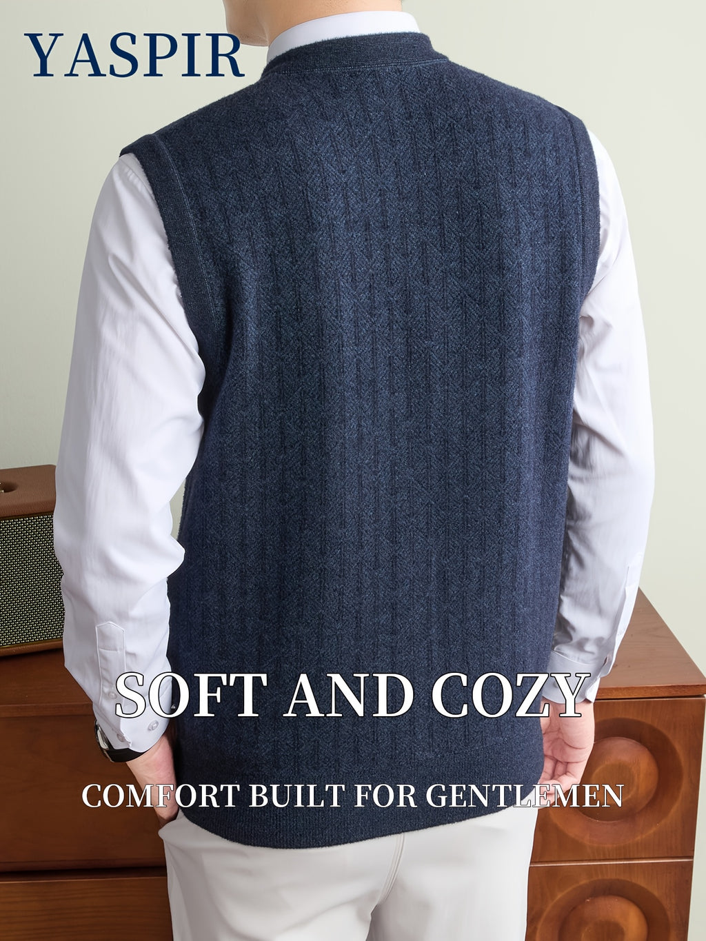 Men'S Fall Winter Knit Cardigan Vest with Pockets, Old Money Style, Soft Warm Cold-Resistant, Ideal for Daily Casual, Outdoor Activities & Casual Layering, Perfect Gift for Father And Husband - Colorful Blue