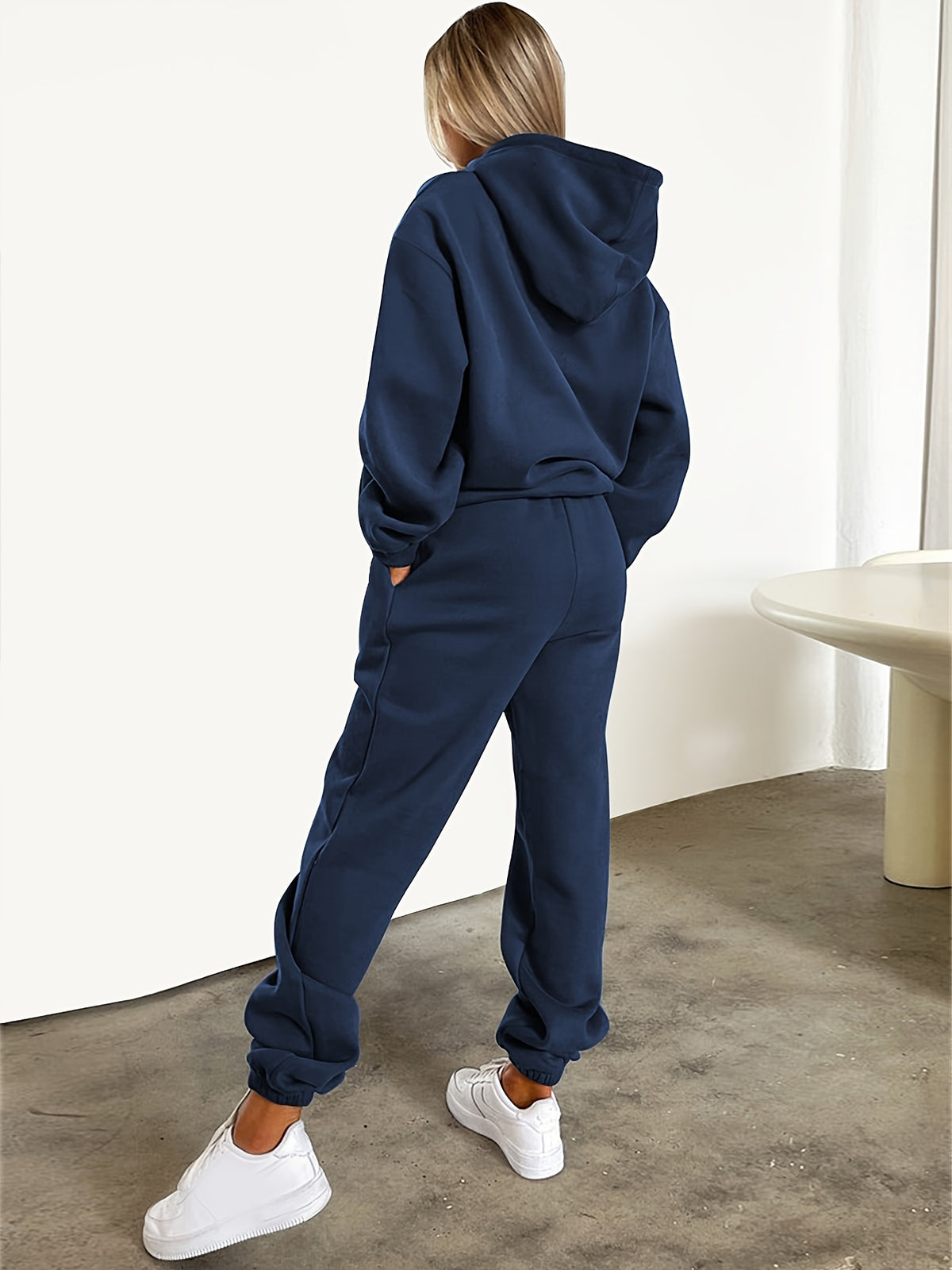 Women'S Letter Print Sweatshirt And Long Pants Fashion Outfit - Navy Color