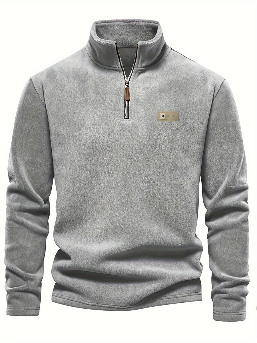 Autumn-Winter Plush Top Half-Zip Sweatshirt Trendy Warm Clothing - Grey