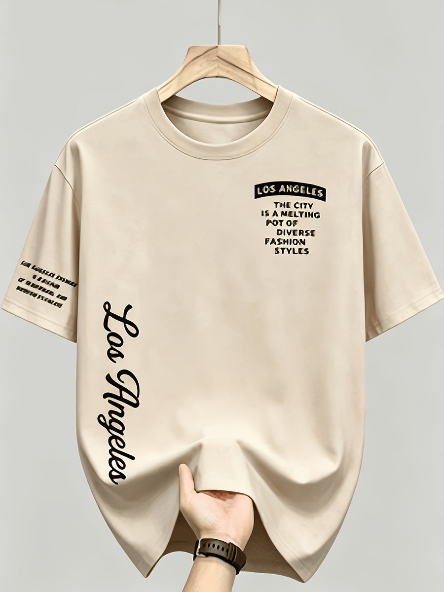 Men'S American Retro Letter Print New Arrival Comfortable Fashion Casual T-Shirt, Easy Care, Business Casual Style, Breathable, Comfortable, Ideal Top for Outdoor Sports - Apricot