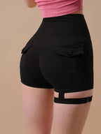 Women's Fashionable Casual Sexy Workwear Shorts, High-Waist and Three-Quarter Pants, Peach Butt S Hot Shorts, Stylish Women's Shorts - Black