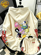 Adventure Time Full Character Wrap Group Cartoon Pattern Print Hooded Sweatshirt - Men'S Casual All-Match Pullover, Comfortable Autumn/Winter Wear, for Sports, Outdoors, Picnics, Travel, Daily/Commute/Home Choice - Apricot
