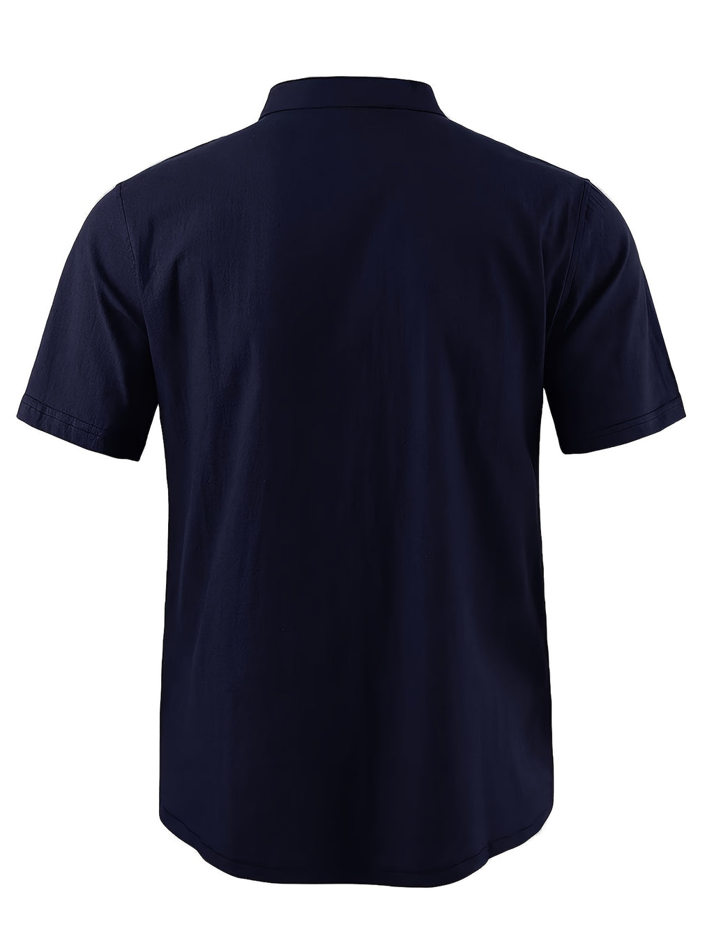 Men'S Summer Henley Collar Short Sleeve T-Shirt, Stand-Up Collar Casual Top, Breathable Linen, for Pool Parties, Beach Vacations, Ideal Choice for Beachwear Gifts - Navy Color