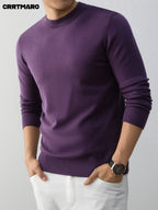 Men's Crew Neck Pullover Sweater, Warm Casual Layering Top for Fall and Winter - Purple