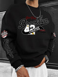 New Men's Crew Neck Sweatshirt, American Vintage Style with City Name Letter Print - Black