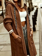 Plus Size, Women'S Long Pocket Hooded Jacket. Zipper, Ruffled Cuffs And Panel Detailing. Fabric - Light Brown-1