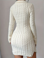 Women'S Elegant Fashion Embroidery, Long Sleeve Twisted Rope Cable Pullover, Autumn Winter Versatile Dress Sweater - Off-white