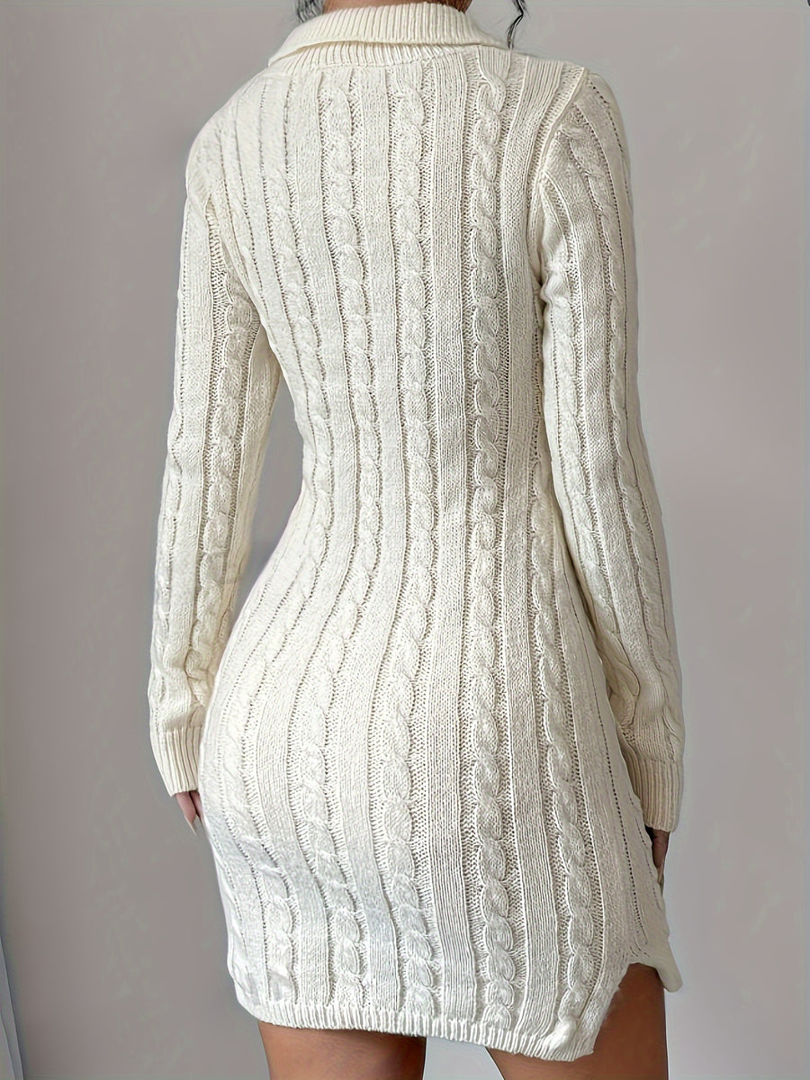 Women'S Elegant Fashion Embroidery, Long Sleeve Twisted Rope Cable Pullover, Autumn Winter Versatile Dress Sweater - Off-white