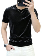 Men's Hollow-Out Short-Sleeve T-Shirt - Breathable Round Neck Solid Color Tee with Asymmetrical Cut-Out, Suitable for Summer Parties, Casual & -Casual Wear, Versatile for Layering or Standalone Outfits - 10309 Hui-8330