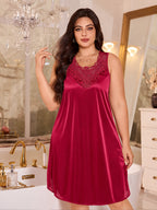 New Spring Summer Plus Size Women'S Sexy Home Nightgown Loose Breathable Outwear - Red