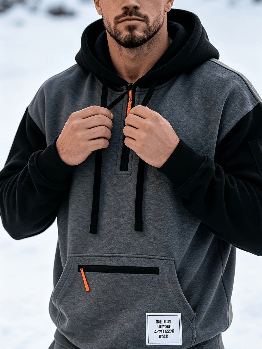 Men'S Fashion Color-Block Pullover Sweatshirt Jacket, Men'S Casual Zipper-Decorated Half-Open Cardigan Sweatshirt Top - Dark Gray
