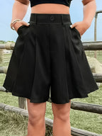 Elegant and Simple Black Long Shorts for Women's Commuting - Black