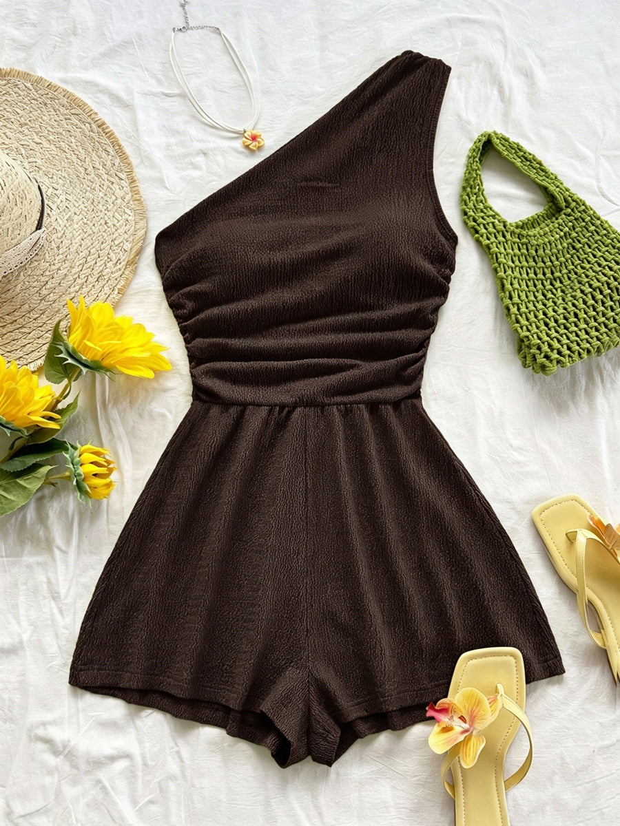 New Korean-Style Niche Jumpsuit for Women, Pure Alluring Vibe Strapless Fashionable A-Line Spicy Short Jumpsuit for Vacation Trips - Coffee Color