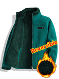 Women's Spring Casual Jacket, Thickened Shaggy Warm Printed Reversible Coral Sweatshirt, Double-Sided Outerwear - Emerald Green