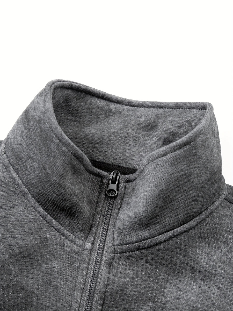 Men'S Colorblock Stand-Up Collar Sweatshirt - Soft And Warm Loose Jacket Style Pullover with Pocket Logo, Spring Autumn Casual Coat, Multi-Functional Casual Wear Apparel - Dark Gray