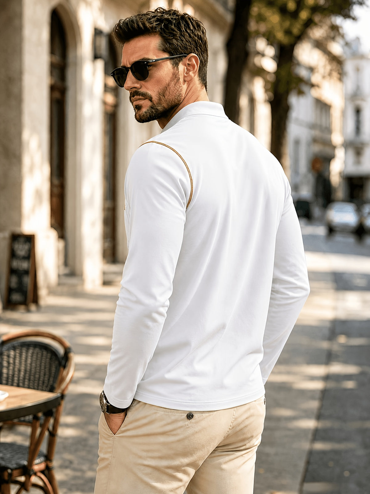 1pc Men'S Long Sleeve Henley Shirt, Stand Collar Slim Fit Casual Top, Solid Color Micro-Elastic Machine Washable Fabric, Contrast Stitching, Pocket Design Suitable for Early Autumn, for Daily, Travel, Dates - White
