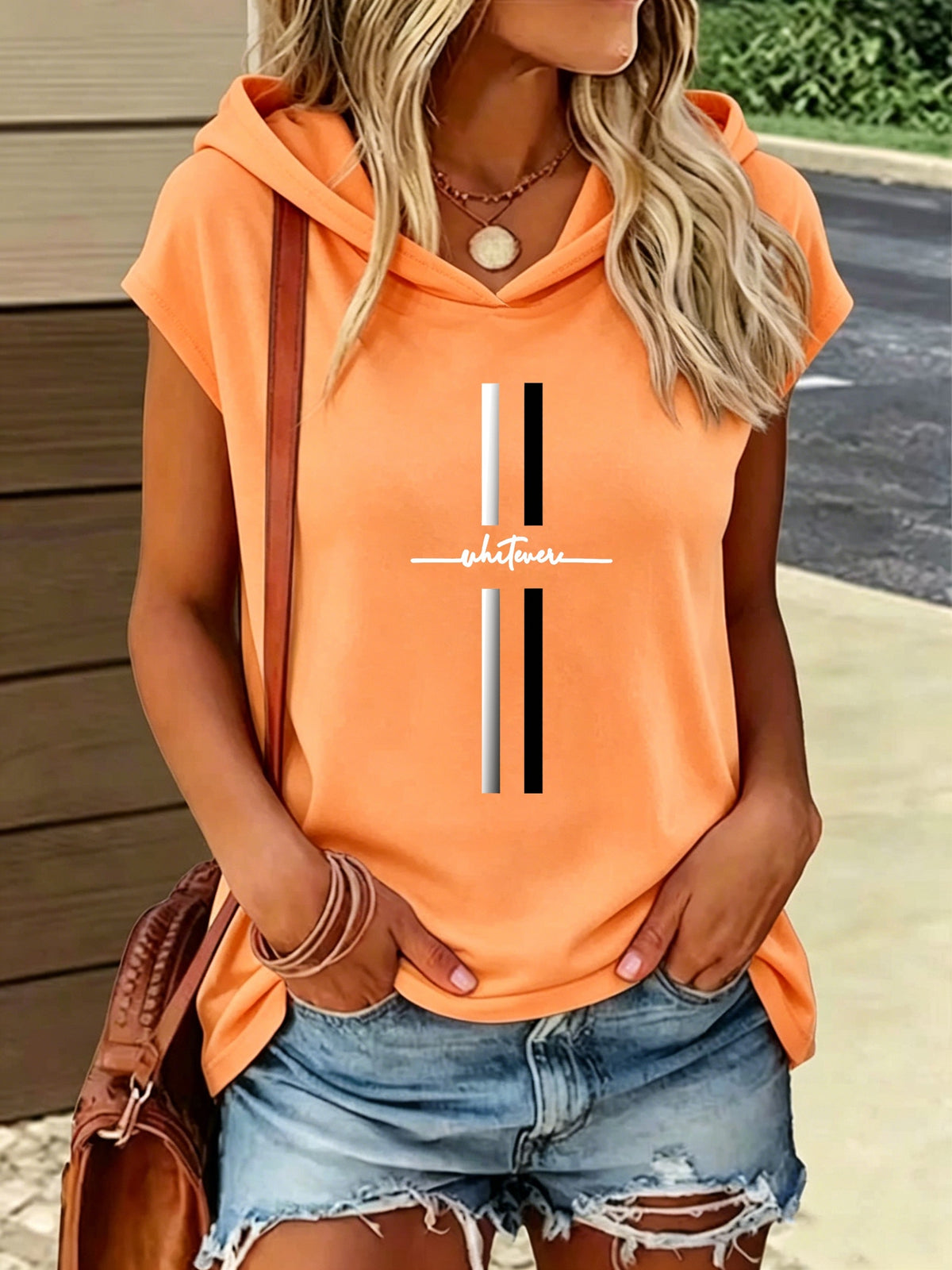 1pc Hooded T-Shirt with Easy Letter Print Design, Loose And Casual Style, New Summer Y2K Style Women'S Casual Sportswear, Elegant, Fashionable, And Comfortable T-Shirt Top - Orange-Red