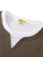 JEEP Men's Spring/Autumn Waffle Knit Colorblock 2-in-1 Look Long T-shirt - Coffee Color
