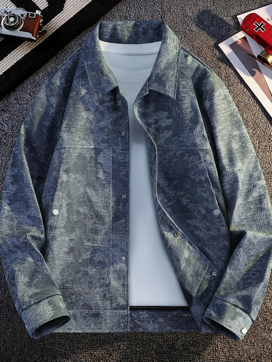 Men'S Lightweight Casual Jacket with Button-Front Closure - Lapel Design, Light Business Style Distressed Fashion Coat, Elegant Outerwear, 100% Polyester - Non-Shrinkable Fabric, Easy Care Material, Machine Washable, Office Appropriate - Light Blue